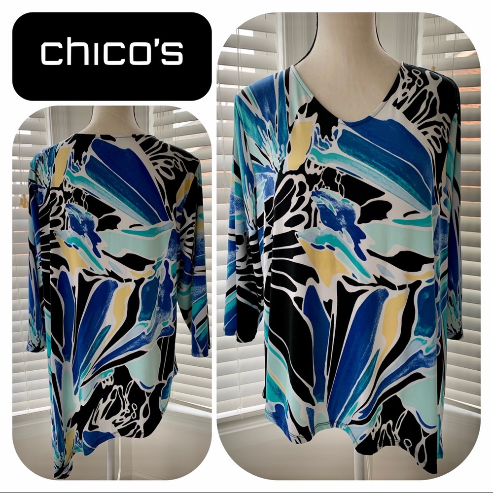 👚 Chico’s floral v neck top size 2